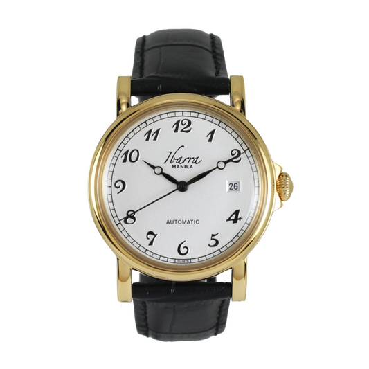 PLARIDEL 38MM AUTOMATIC GOLD DRESS WATCH (BLACK STRAP)