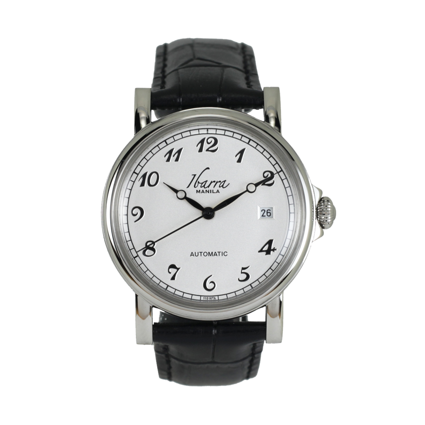 PLARIDEL 38MM AUTOMATIC SILVER DRESS WATCH (BLACK STRAP)