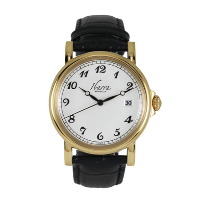 PLARIDEL 38MM QUARTZ GOLD DRESS WATCH (BLACK STRAP)