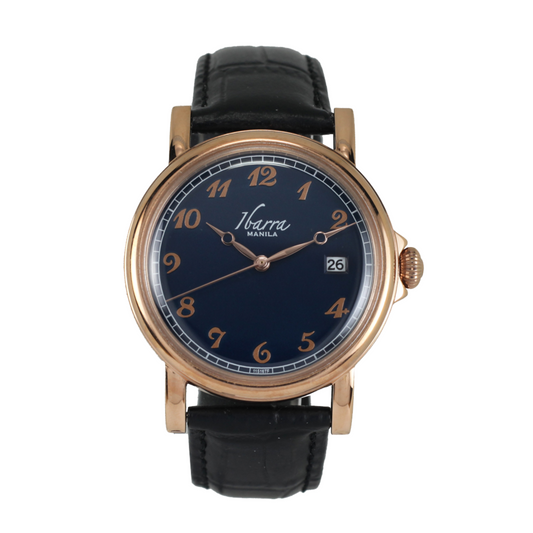 PLARIDEL 38MM QUARTZ ROSE GOLD DRESS WATCH (BLACK STRAP)