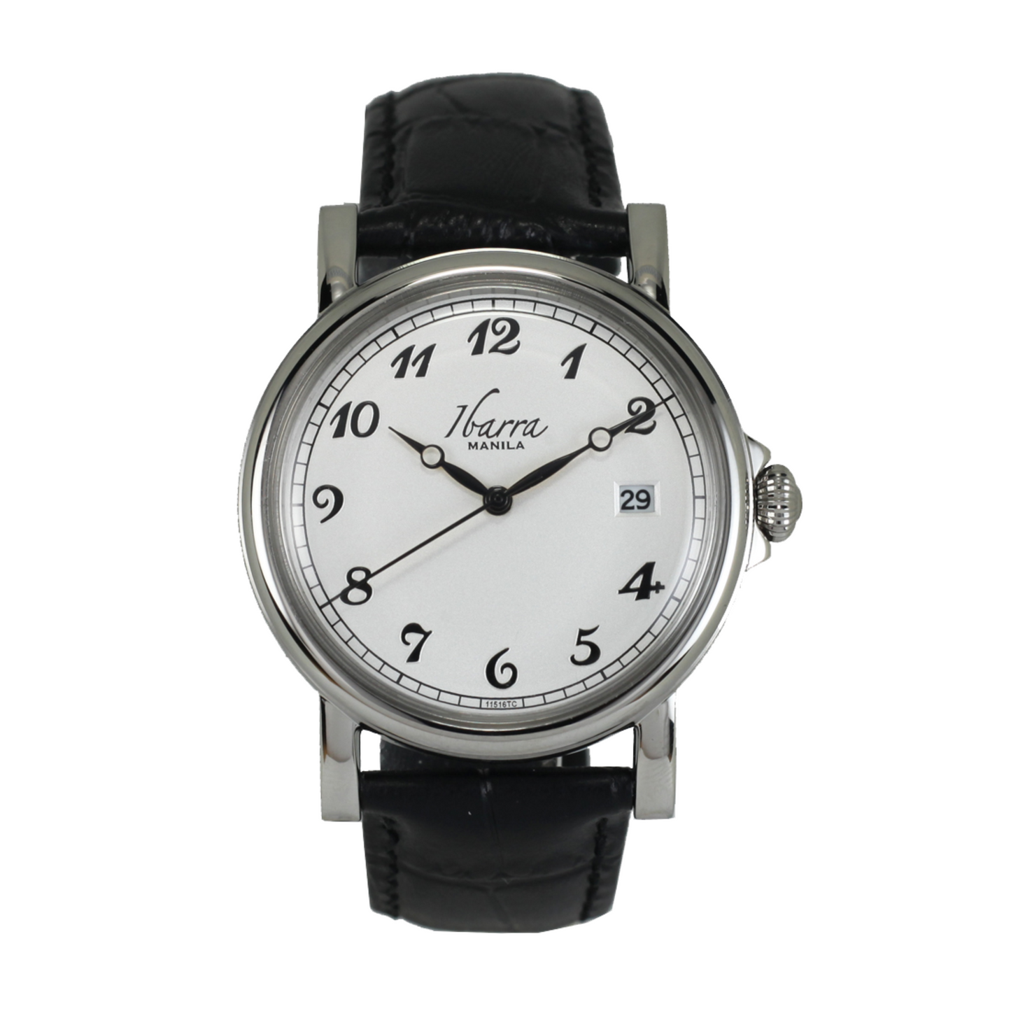 PLARIDEL 38MM QUARTZ SILVER DRESS WATCH (BLACK STRAP)