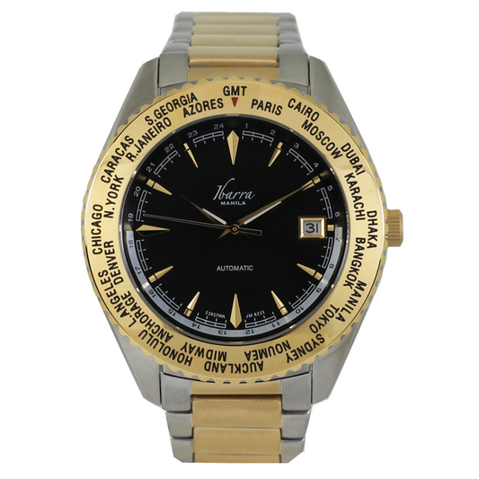 [VS] Salvador 40mm World Timer Automatic Two-Tone Gold Watch (Black Dial)