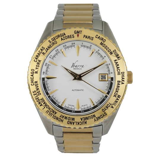 [VS] Salvador 40mm World Timer Automatic Two-Tone Gold Watch (White Dial)