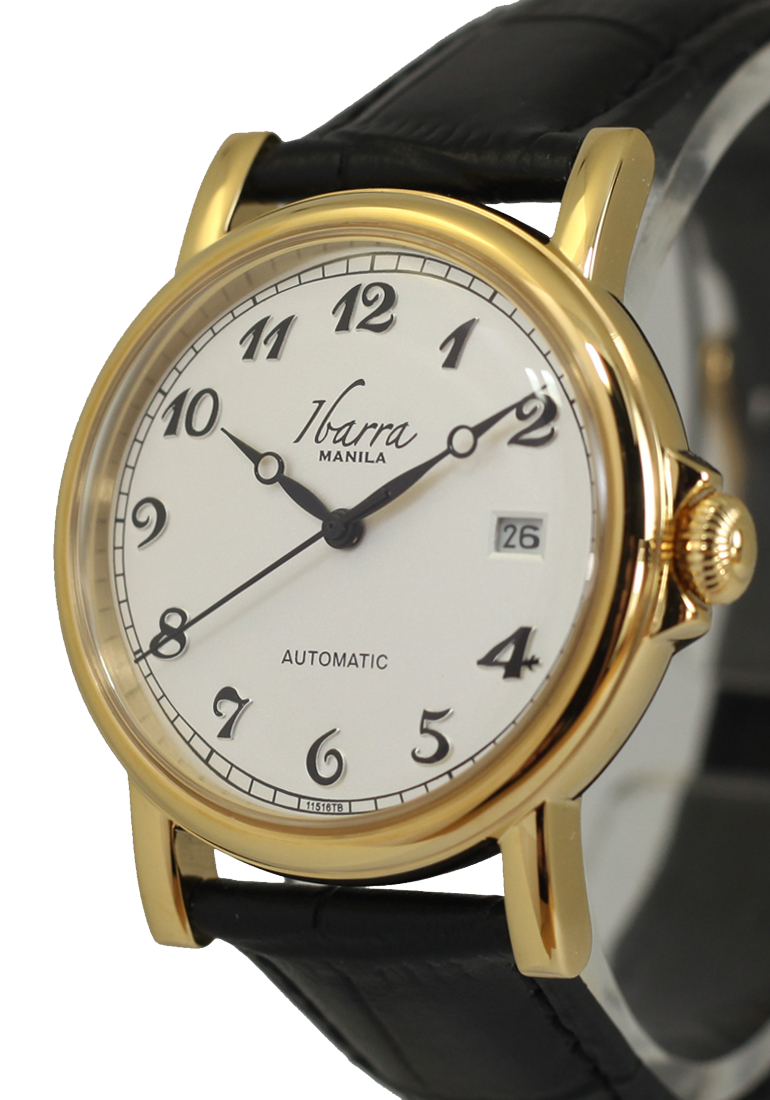 PLARIDEL 38MM AUTOMATIC GOLD DRESS WATCH (BLACK STRAP)