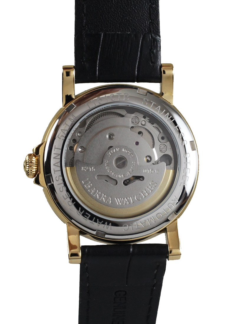 PLARIDEL 38MM AUTOMATIC GOLD DRESS WATCH (BLACK STRAP)