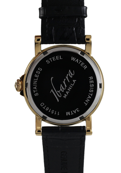 PLARIDEL 38MM QUARTZ GOLD DRESS WATCH (BLACK STRAP)