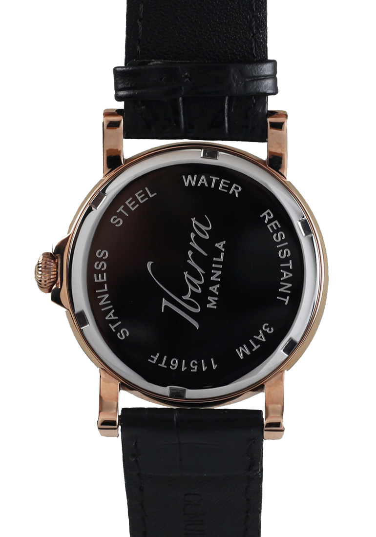 PLARIDEL 38MM QUARTZ ROSE GOLD DRESS WATCH (BLACK STRAP)