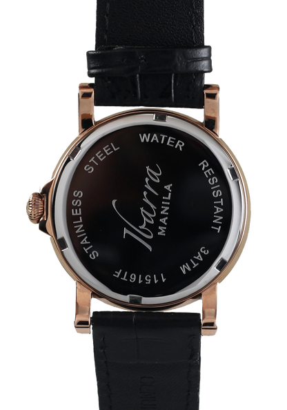 PLARIDEL 38MM QUARTZ ROSE GOLD DRESS WATCH (BLACK STRAP)