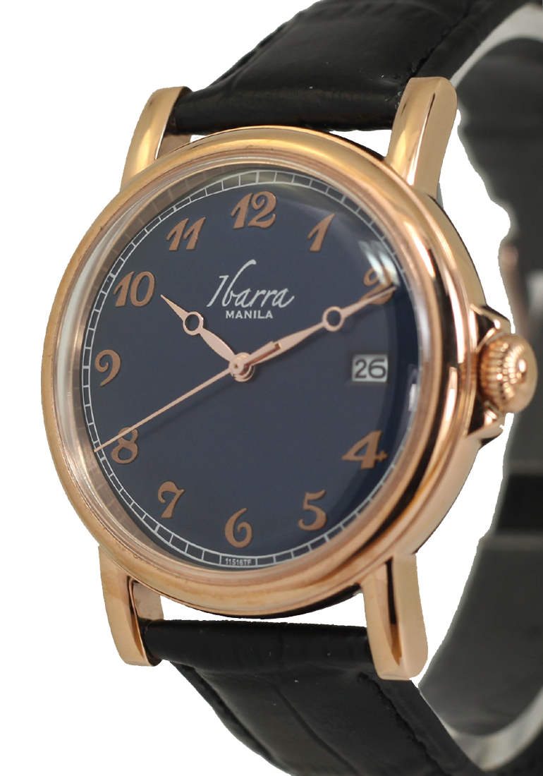 PLARIDEL 38MM QUARTZ ROSE GOLD DRESS WATCH (BLACK STRAP)