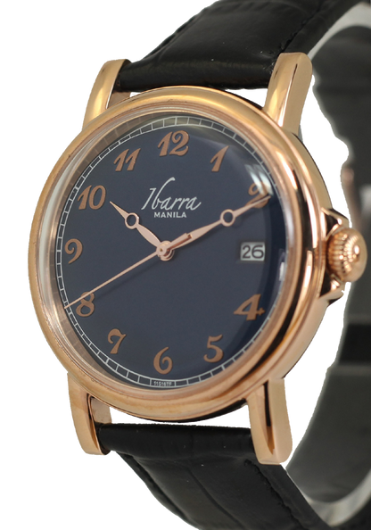 PLARIDEL 38MM QUARTZ ROSE GOLD DRESS WATCH (BLACK STRAP)