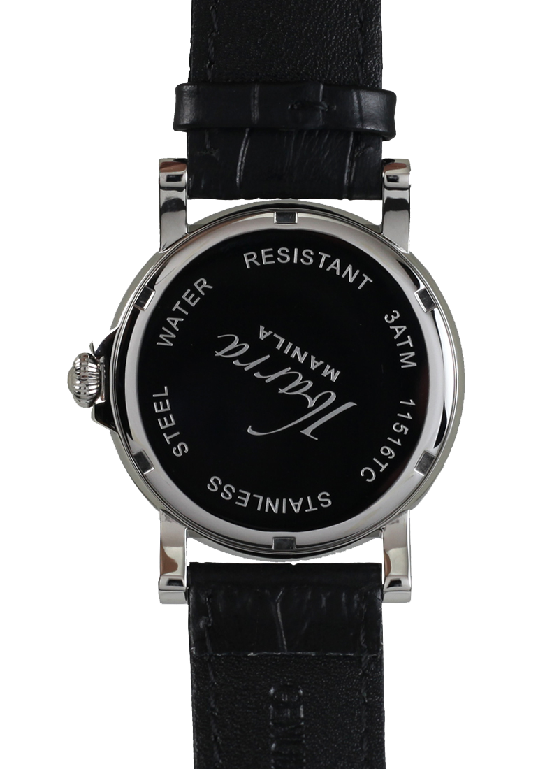 PLARIDEL 38MM QUARTZ SILVER DRESS WATCH (BLACK STRAP)